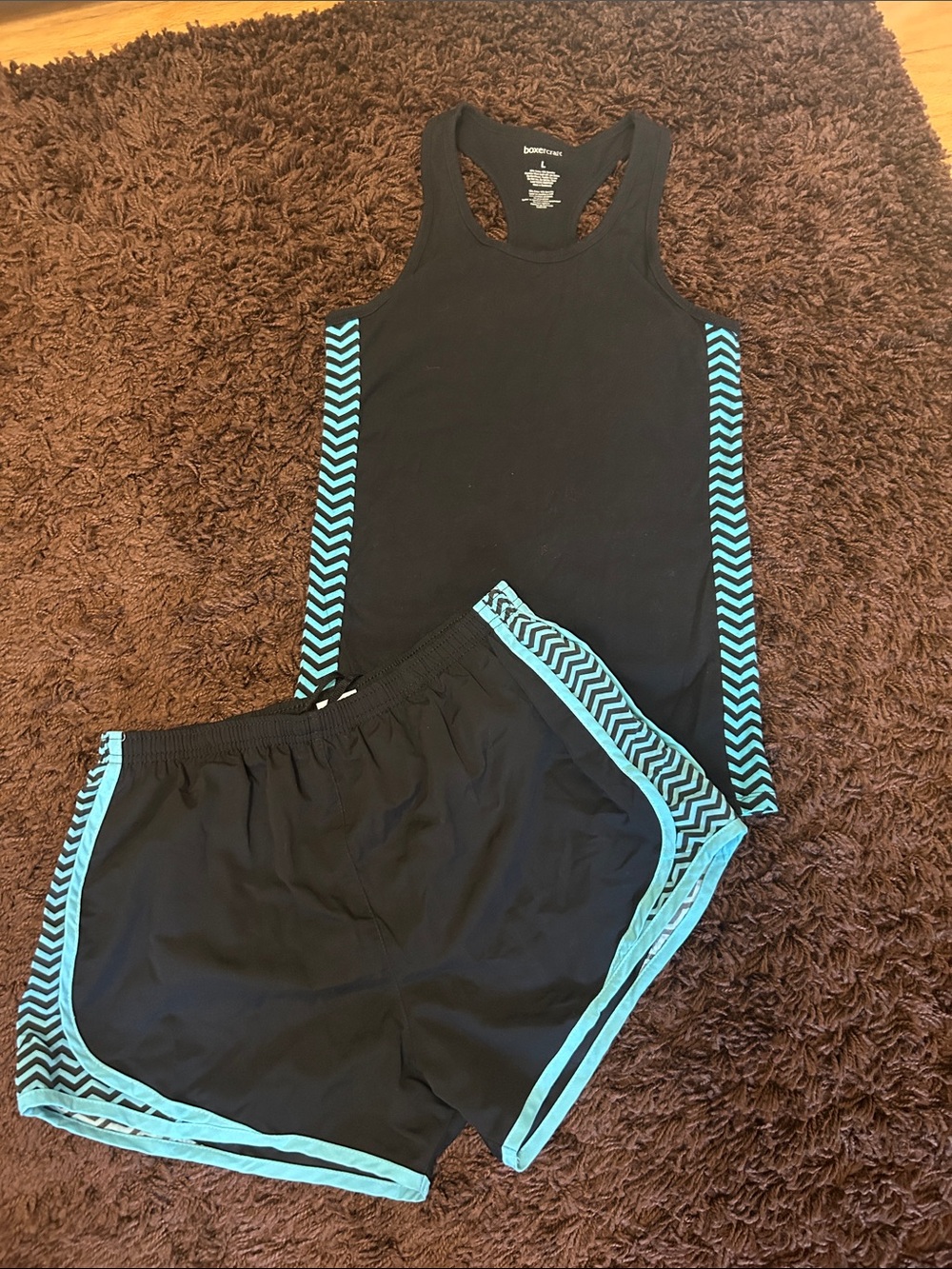 boxercraft Black Athletic/Swim Shorts And Bra Tank W/ Teal Chevron Trim